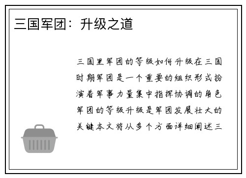 三国军团：升级之道