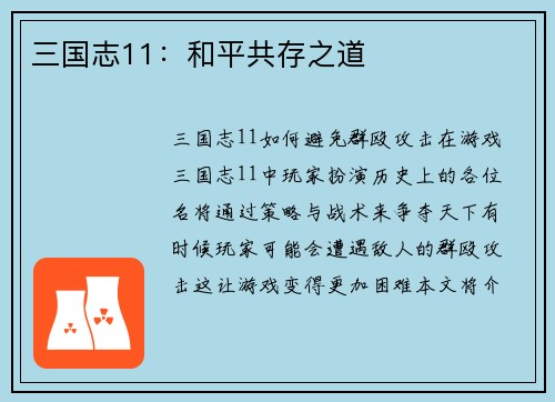三国志11：和平共存之道